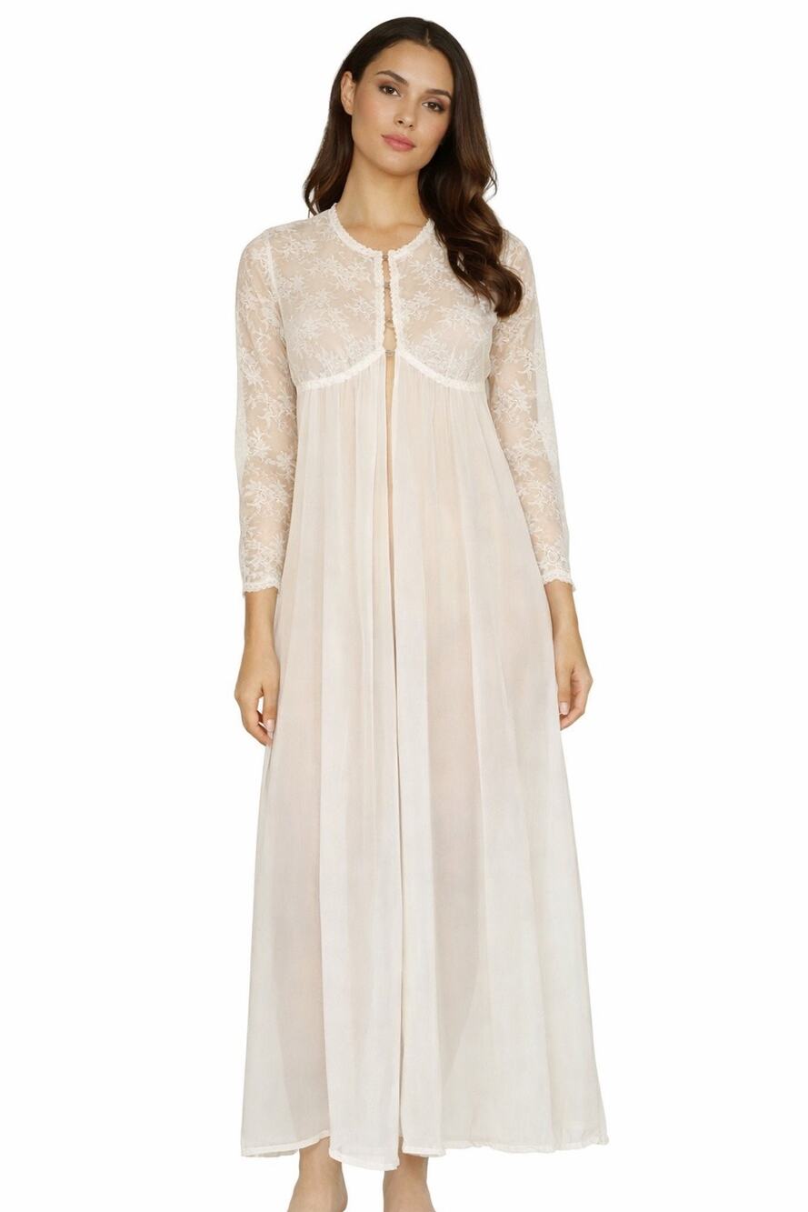 Vintage 60s Vanity Fair Chiffon Lace Tricot Sheer Peignoir Robe size 30 XS